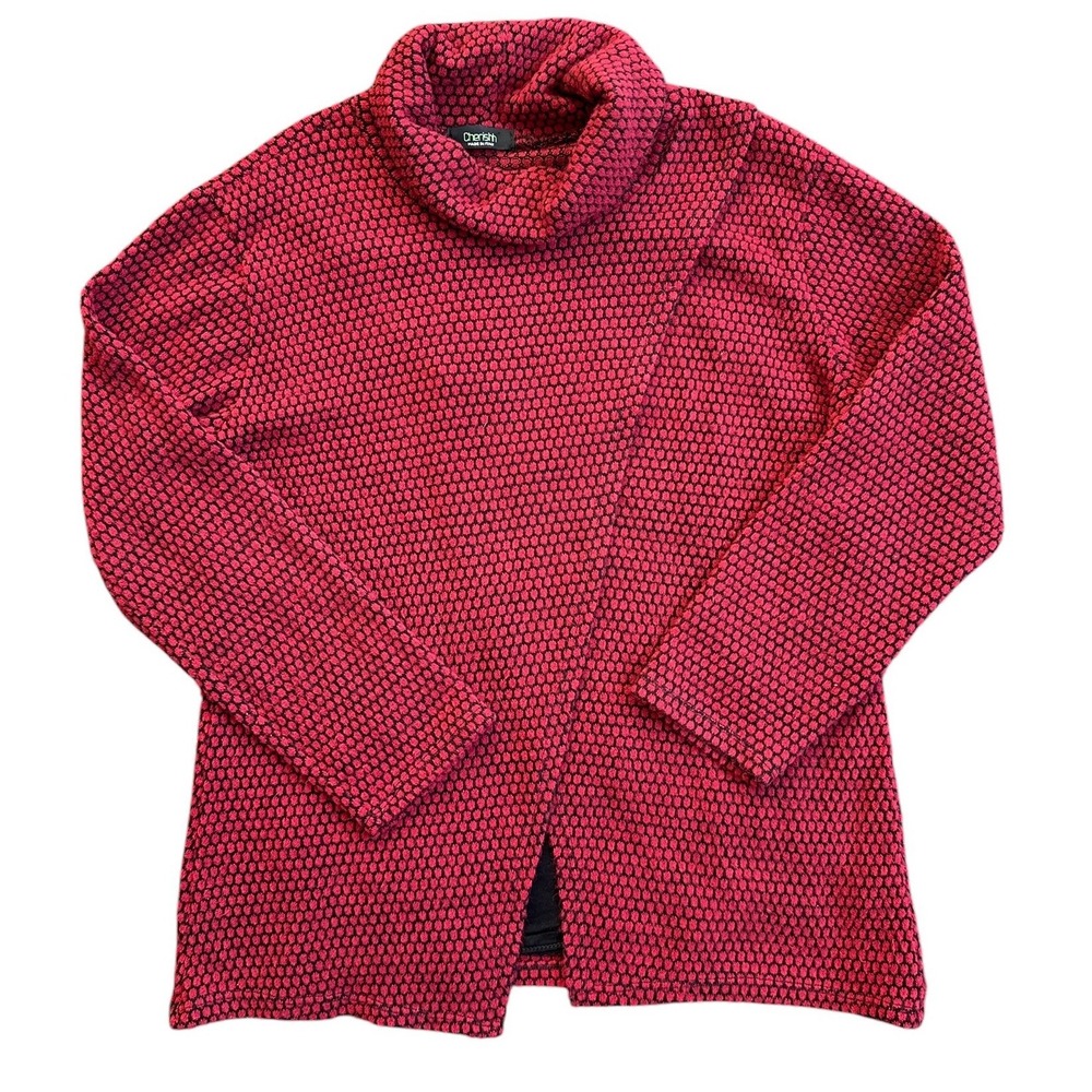 Cherishh Cowl Neck Sweater Wmn L Red Black Honeycomb Knit Made in Italy
